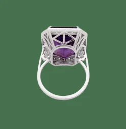 Bague or blanc, diamants, améthyste.