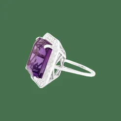 Bague or blanc, diamants, améthyste.