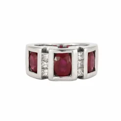 Bague or blanc diamants et rubis