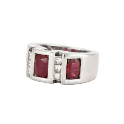 Bague or blanc diamants et rubis