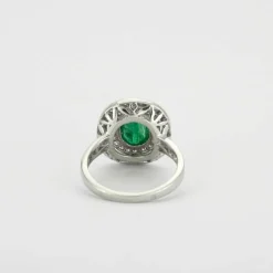 Bague or blanc, diamants, émeraude