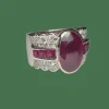 Bague or blanc, diamants, rubis