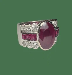 Bague or blanc, diamants, rubis