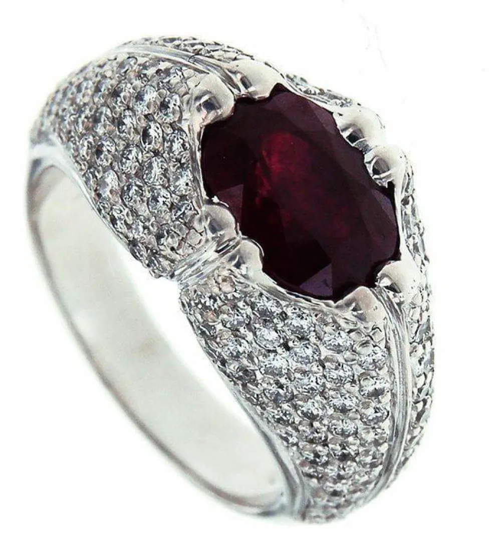 Bague or blanc diamants rubis