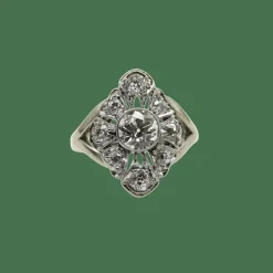 Bague or blanc, diamants taille ancienne européenne et taille ancienne mine - vers 1910