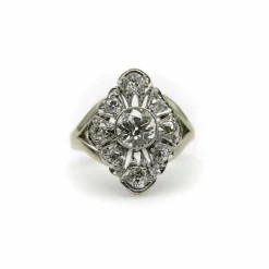 Bague or blanc, diamants taille ancienne européenne et taille ancienne mine - vers 1910