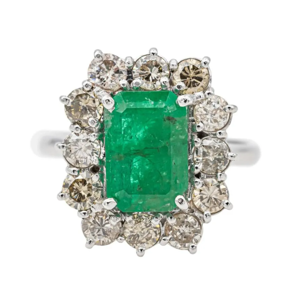 Bague Or blanc Emeraude, Diamant