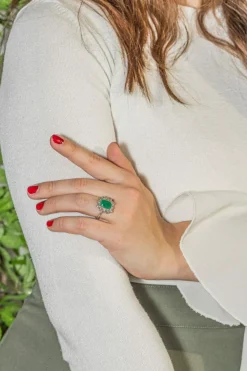 Bague Or blanc Emeraude, Diamant