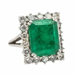 Bague Or blanc Emeraude, Diamant
