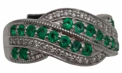 Bague Or Blanc, Emeraudes & Diamants