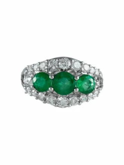 Bague Or blanc Emeraudes Diamants