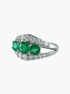 Bague Or blanc Emeraudes Diamants