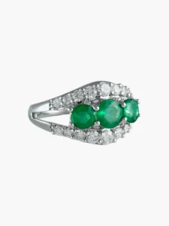 Bague Or blanc Emeraudes Diamants