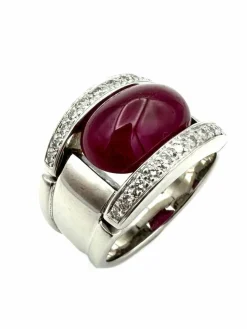 Bague or blanc 18K, diamants et rubis 11ct certifié