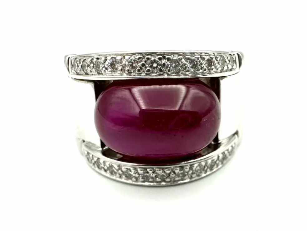 Bague or blanc 18K, diamants et rubis 11ct certifié
