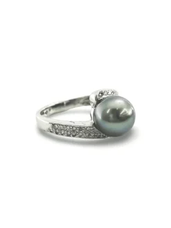 Bague or blanc 18k Perle de Tahiti et diamants