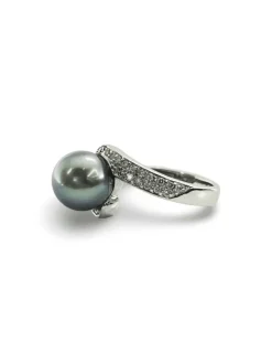 Bague or blanc 18k Perle de Tahiti et diamants