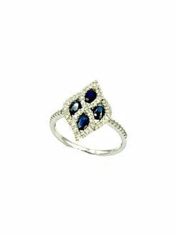 Bague Or Blanc 14K Saphir et Diamants