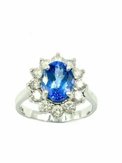 Bague Or Blanc 14K Tanzanite et Diamants