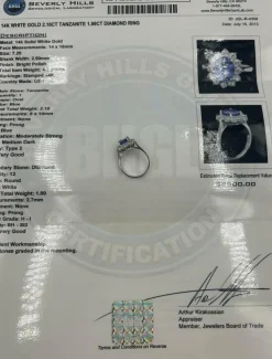 Bague Or Blanc 14K Tanzanite et Diamants
