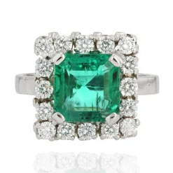 Bague or blanc émeraude diamants vintage