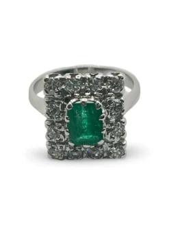 Bague or blanc émeraude et diamants