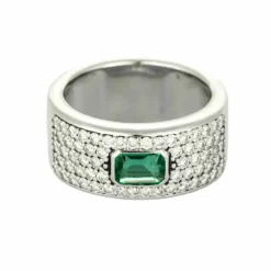Bague or blanc, émeraude et diamants