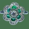 Bague or blanc, émeraudes, diamants