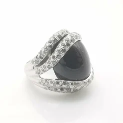 Bague or blanc, onyx & diamants