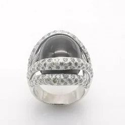 Bague or blanc, onyx & diamants