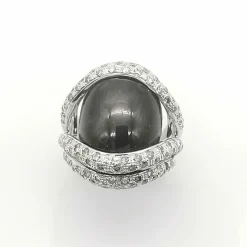 Bague or blanc, onyx & diamants