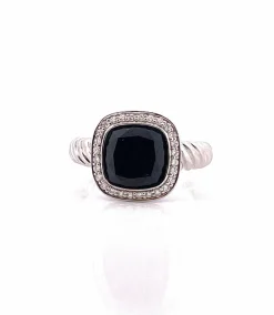 Bague or blanc onyx diamants