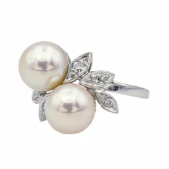 Bague Or blanc Perle de culture, Diamant