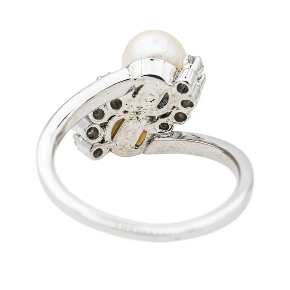 Bague Or blanc Perle de culture, Diamant