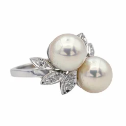 Bague Or blanc Perle de culture, Diamant