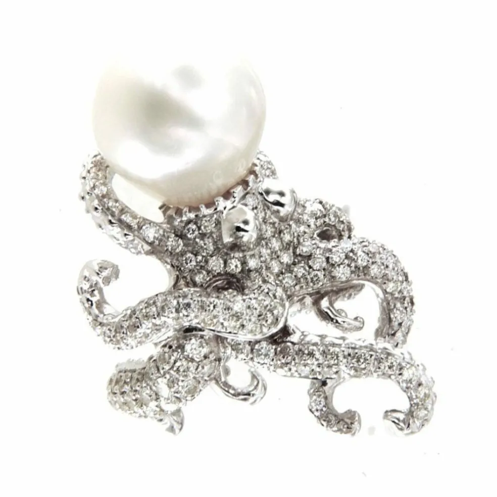 Bague or blanc perle diamants