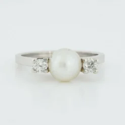 Bague Or blanc Perle Diamants