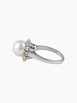 Bague or blanc perle et diamants