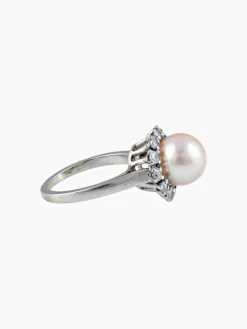 Bague or blanc perle et diamants