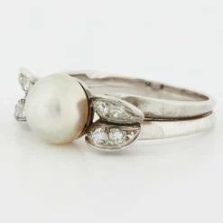 Bague Or blanc Platine Diamants Perle