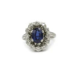 Bague Or blanc Platine Saphir Diamants