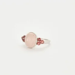 Bague or blanc quartz rose et tourmalines