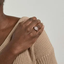 Bague or blanc quartz rose et tourmalines