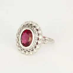 Bague or blanc rubellite diamants