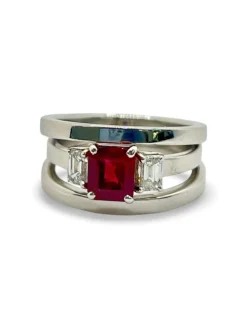 Bague or blanc rubis 1,40 ct et diamants