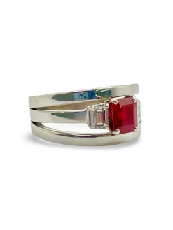 Bague or blanc rubis 1,40 ct et diamants