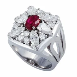 Bague or blanc, rubis, diamants naturels