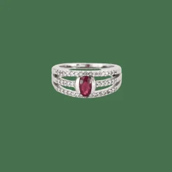 BAGUE OR BLANC RUBIS ET DIAMANTS