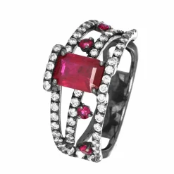 Bague Or blanc Rubis et Diamants