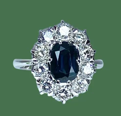 Bague or blanc, saphir 2,11 carats et 10 diamants